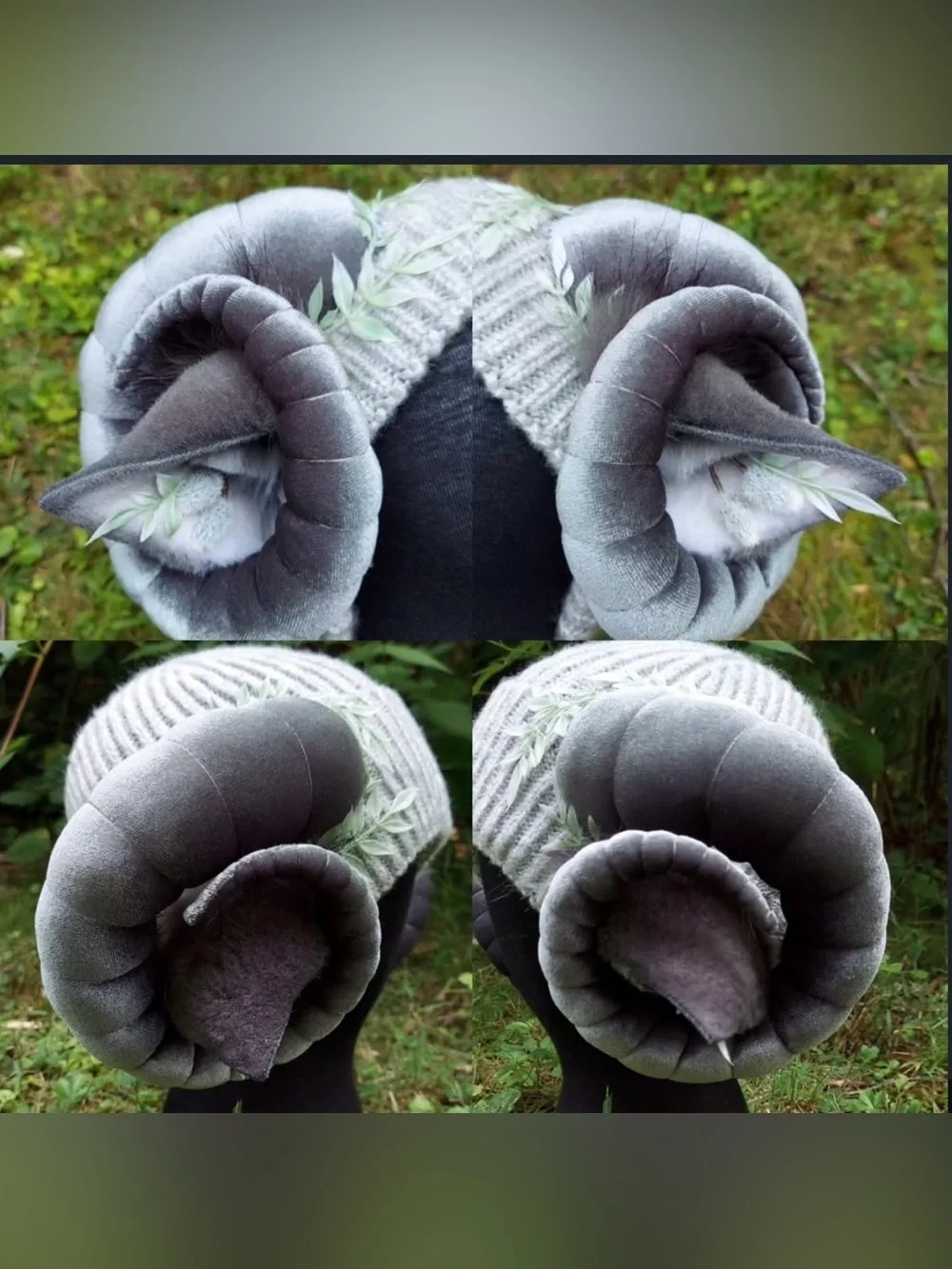Handmade Silver Ram Faun Horn Knit Beanie